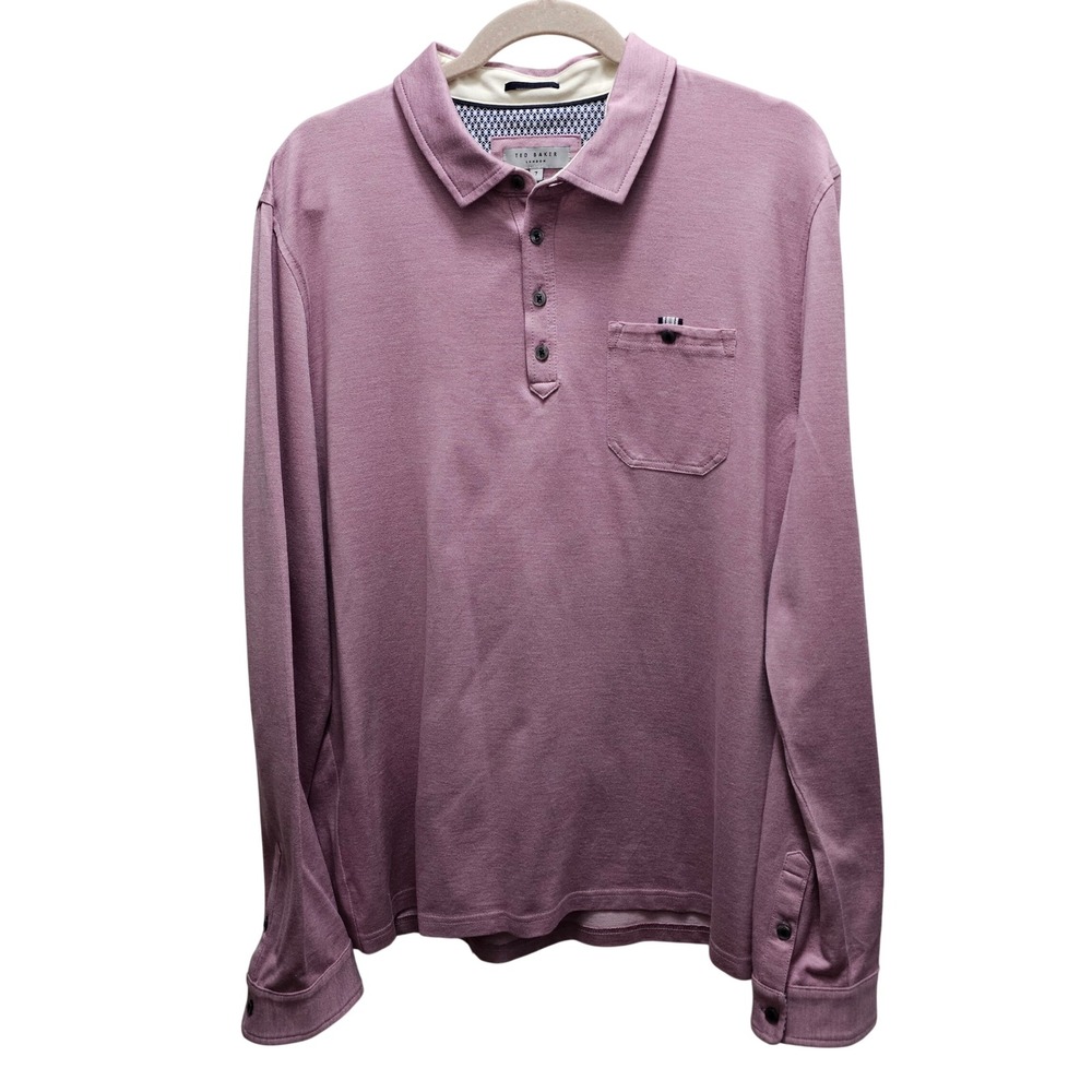 Ted Baker London Mens Long Sleeve Polo Purple 100% Cotton Size 7 XXL Preppy